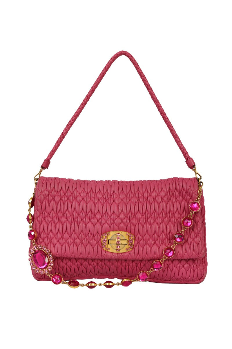 Miu Miu Cystal Fuschia Leather Handbag