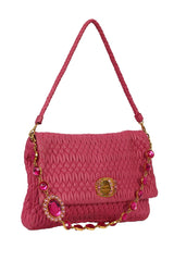 Miu Miu Cystal Fuschia Leather Handbag
