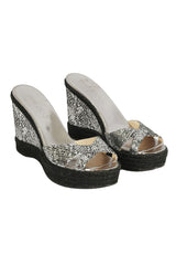 Jimmy Choo Size 38 Silver Snake Print Wedges