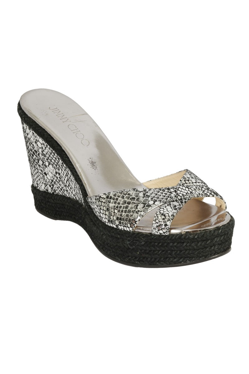 Jimmy Choo Size 38 Silver Snake Print Wedges