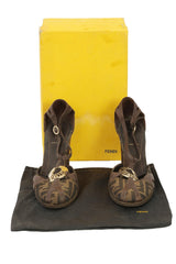 Fendi Size 39.5 Zucca Canvas And Leather Wedge Sandals
