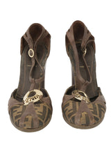 Fendi Size 39.5 Zucca Canvas And Leather Wedge Sandals