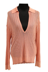 Missoni Size-40/L Peach Sheer Rib Knit V Neck Long Sleeve Top