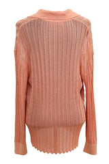 Missoni Size-40/L Peach Sheer Rib Knit V Neck Long Sleeve Top