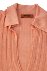 Missoni Size-40/L Peach Sheer Rib Knit V Neck Long Sleeve Top