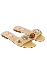Fendi Size- EU 36 Patent Leather Embellished Flowerland Flat Slides