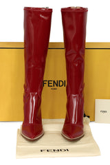 Fendi Size- EU 38.5 Red Pointed Toe Patent Leather Knee Boots