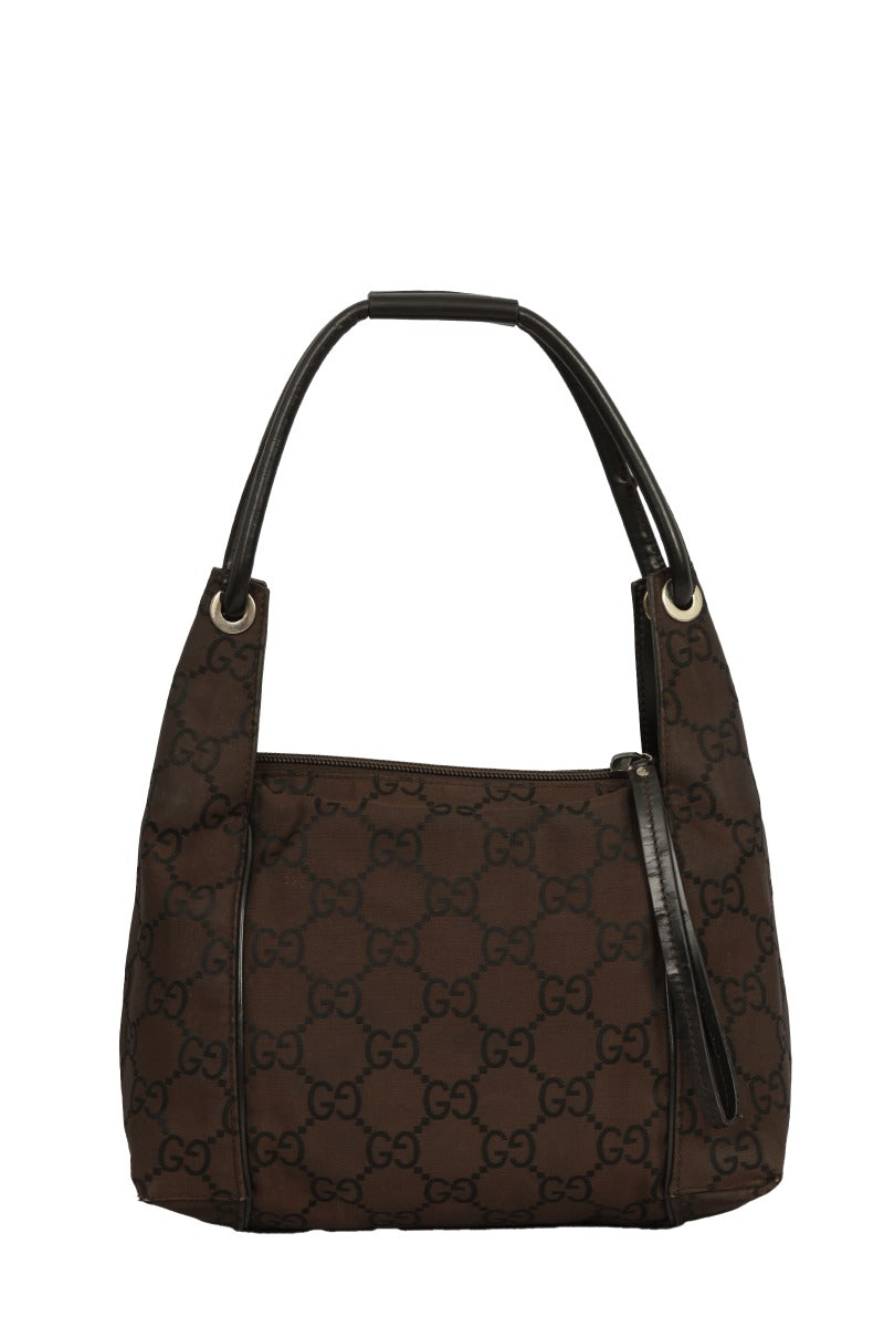 Gucci Brown Pony Style Canvas Shoulder Bag