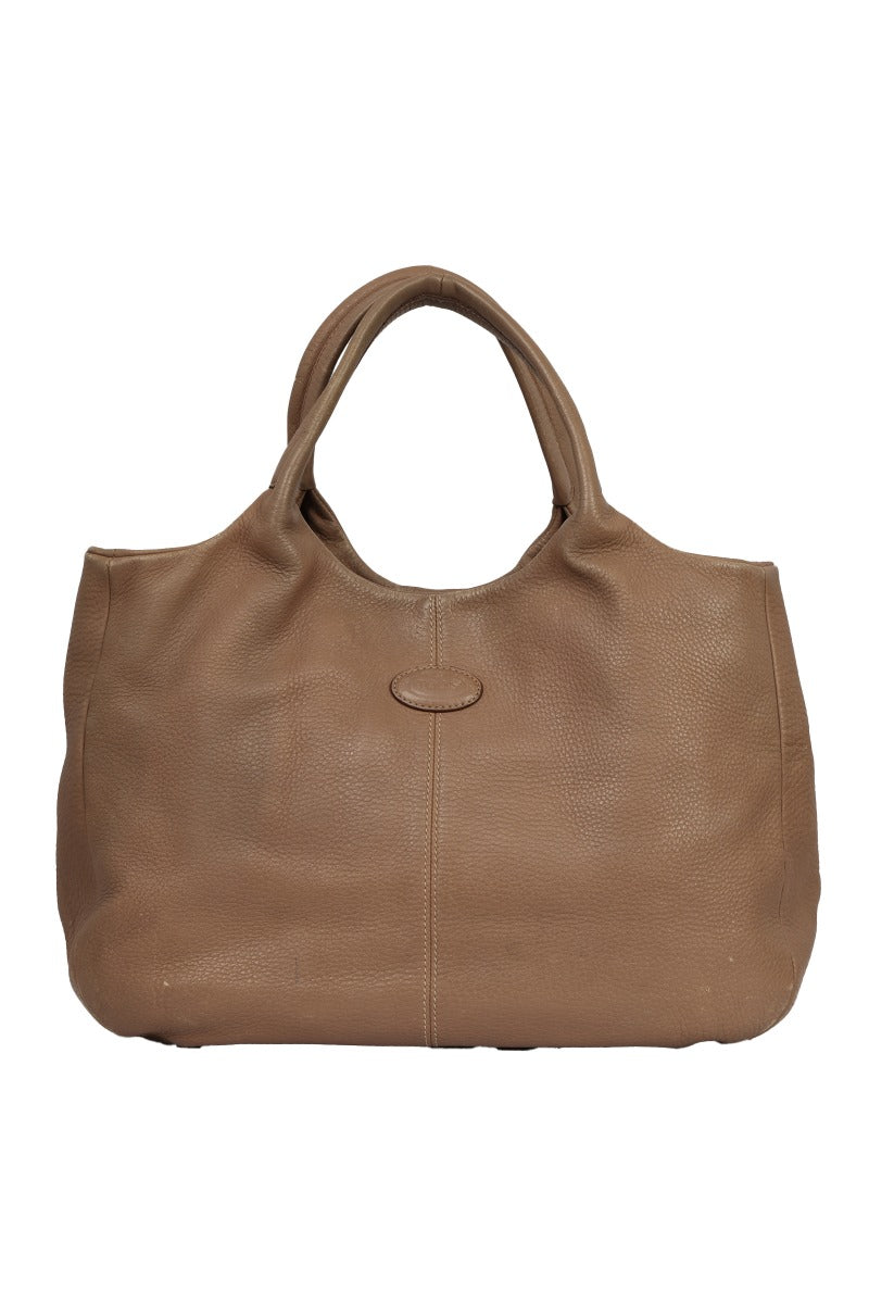 Tods Brown Leather Logo Top Handle Bag
