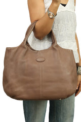 Tods Brown Leather Logo Top Handle Bag