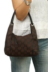 Gucci Brown Pony Style Canvas Shoulder Bag