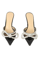 Mach & Mach Size- EU 38 Double Bow Crystal-Embellished Heeled Mules