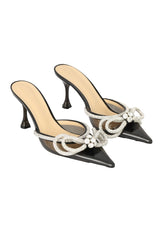 Mach & Mach Size- EU 38 Double Bow Crystal-Embellished Heeled Mules