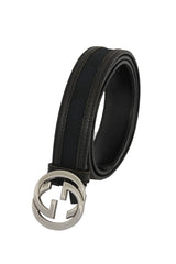 Gucci Size-85Cm/ 34 Inch Monogram Canvas And Leather Gg Interlocking Buckle Belt