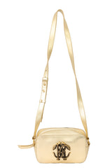 Roberto Cavalli Metallic Gold Snake Logo Crossbody Bag