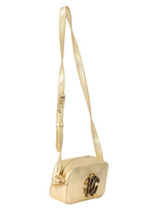 Roberto Cavalli Metallic Gold Snake Logo Crossbody Bag