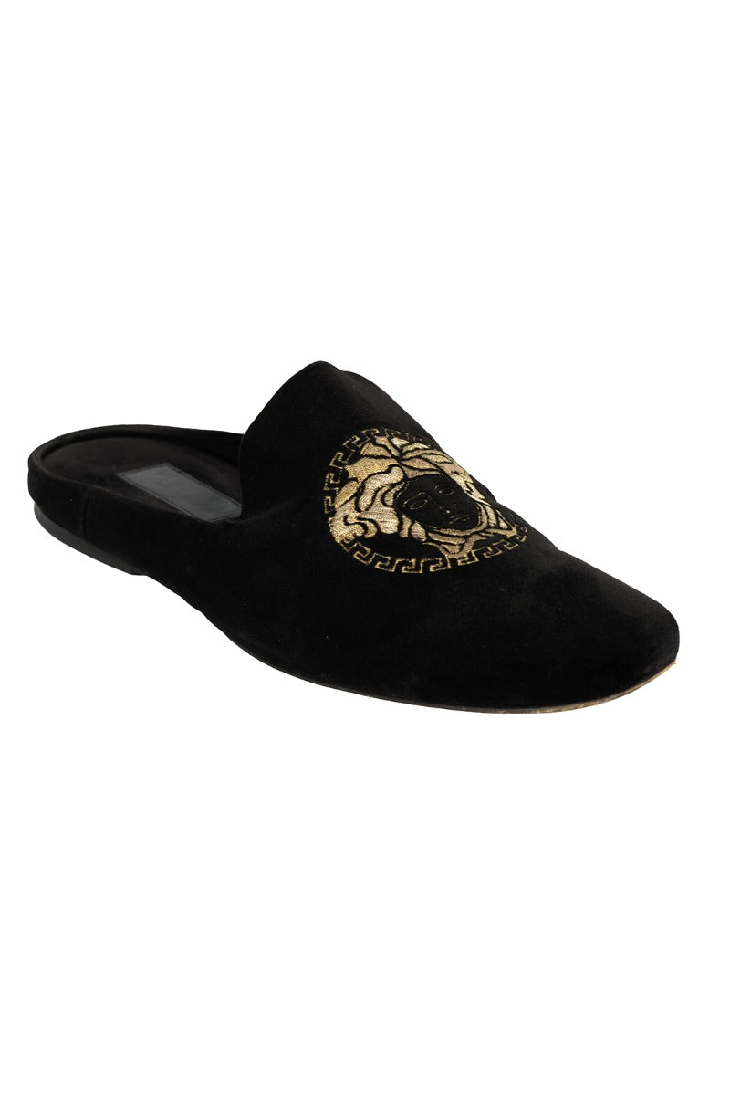 Versace Size- EU 39.5 Medusa Black Head Velvet Slippers