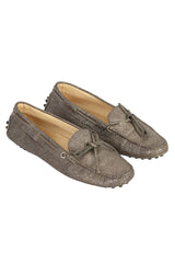 Tod'S Size- EU 38.5 Gray/Silver Glitter Leather Slip-On Loafers