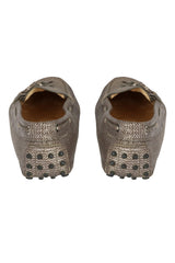 Tod'S Size- EU 38.5 Gray/Silver Glitter Leather Slip-On Loafers
