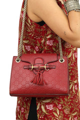 Gucci Red Small Guccissima Leather Emily Chain Shoulder Bag