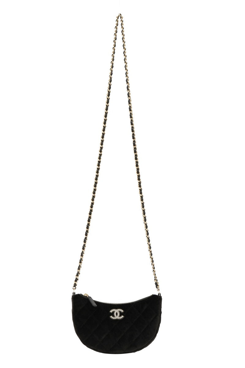 Chanel Black Crescent Shape Clutch On Chain Bag