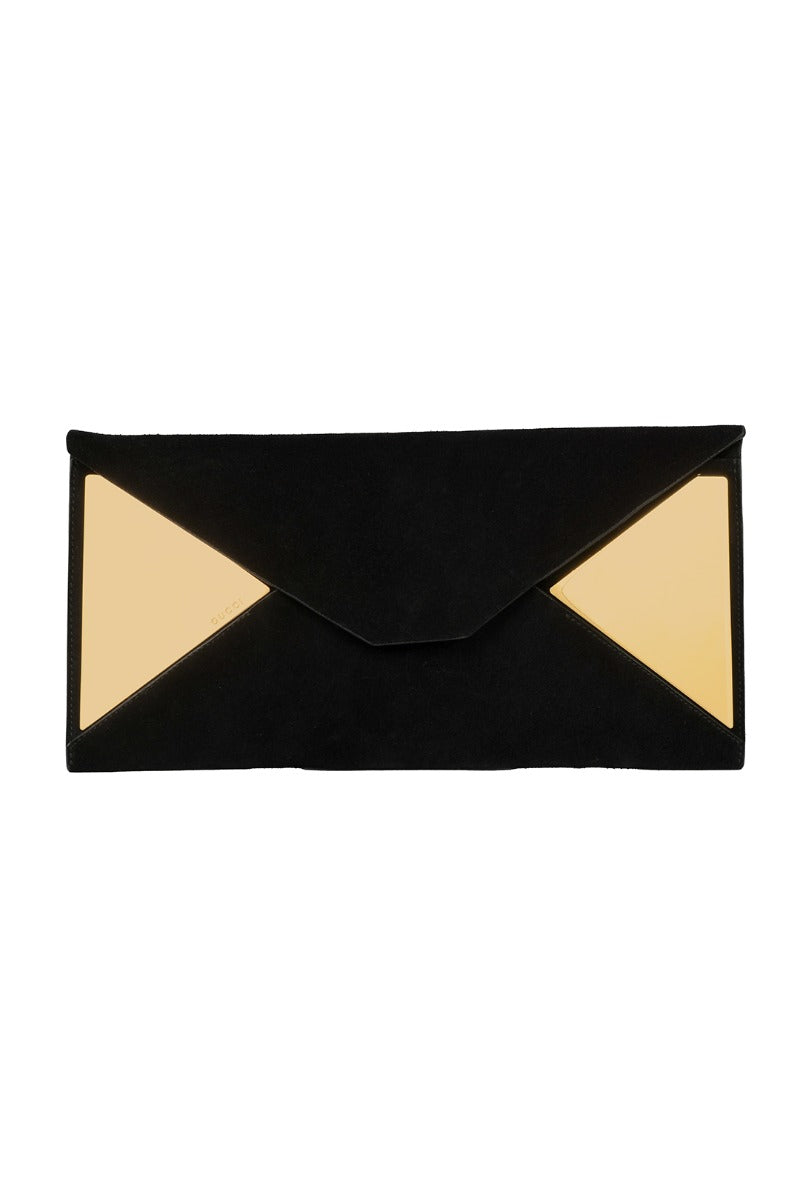 Gucci Black Suede Envelope Clutch