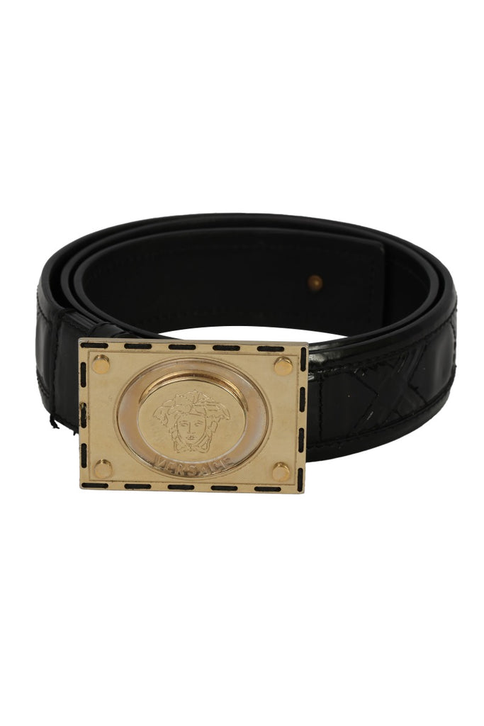 Versace 85 Cm Black Patent Leather Belt Luxury Men'S Designer
