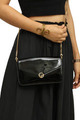 Fendi Black Patent Leather F Wallet On Chain Bag