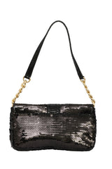 Micheal Kors Black Sequins And Python Effect Leather Flap Shoulder Bag