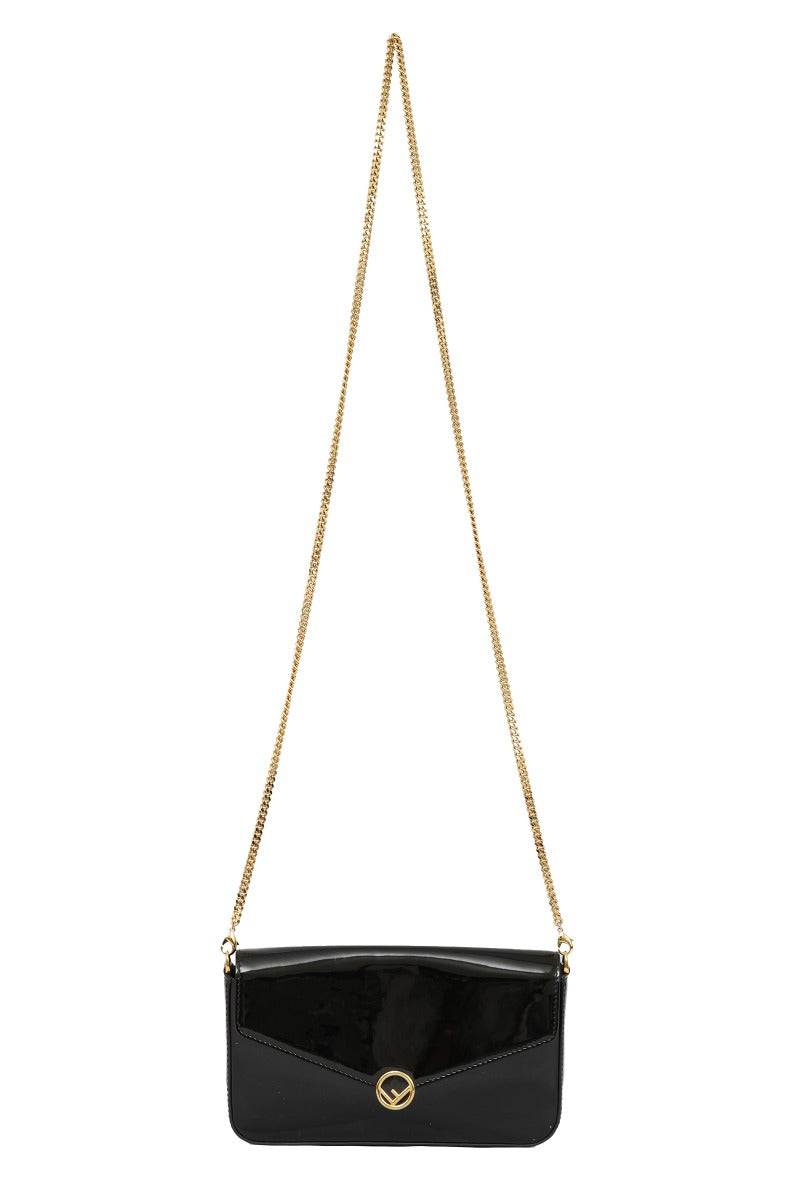 Fendi Black Patent Leather F Wallet On Chain Bag