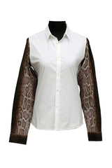 Roberto Cavalli Size-L White Snakeprint Sleeved Shirt
