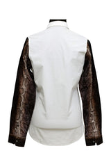 Roberto Cavalli Size-L White Snakeprint Sleeved Shirt