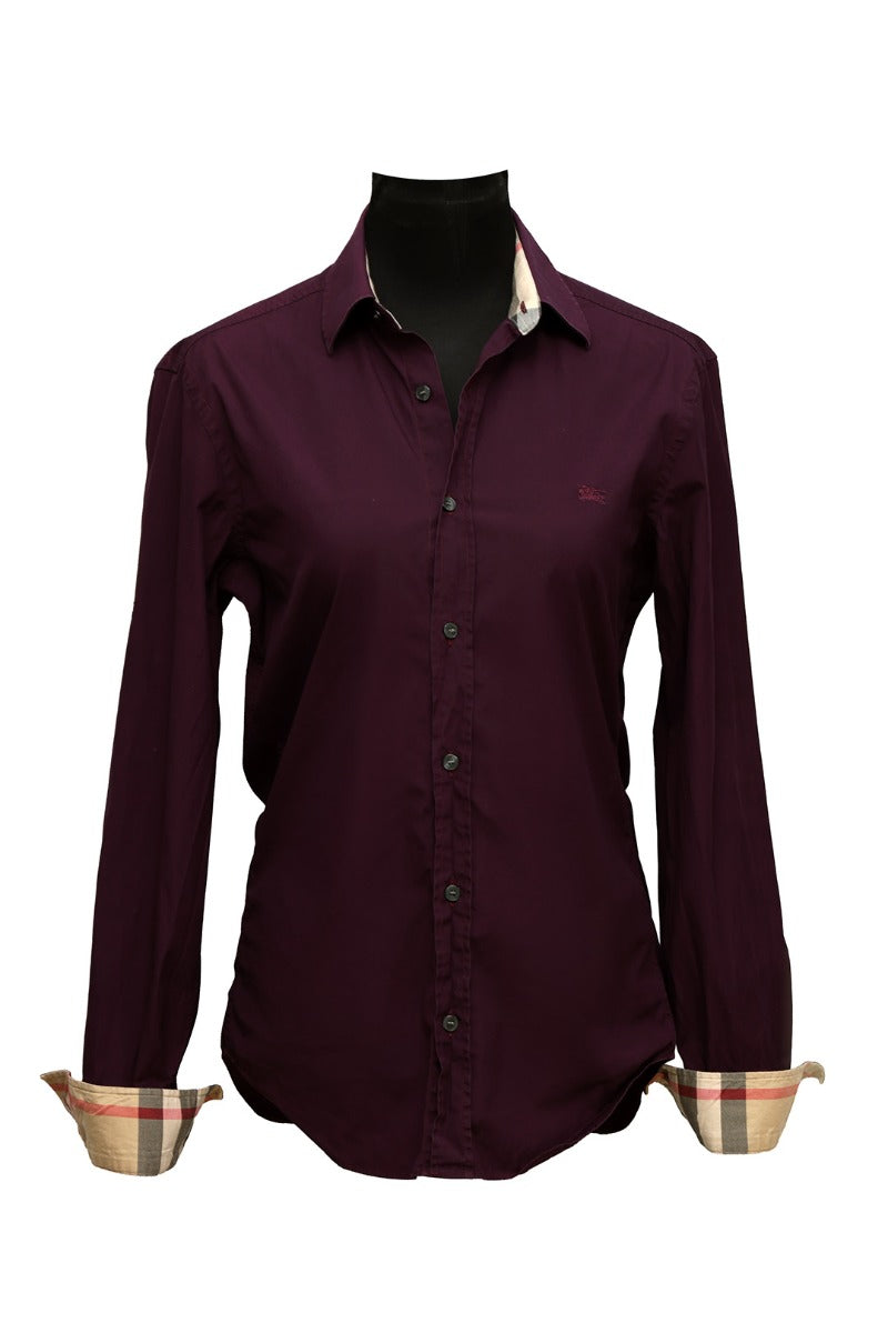 Burberry Brit Size-S Nova Check Maroon Button Up Shirt