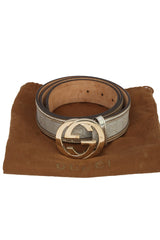 Gucci Gg 95 Cms/38 Inches Metallic Silver Interlocking G Buckle Belt