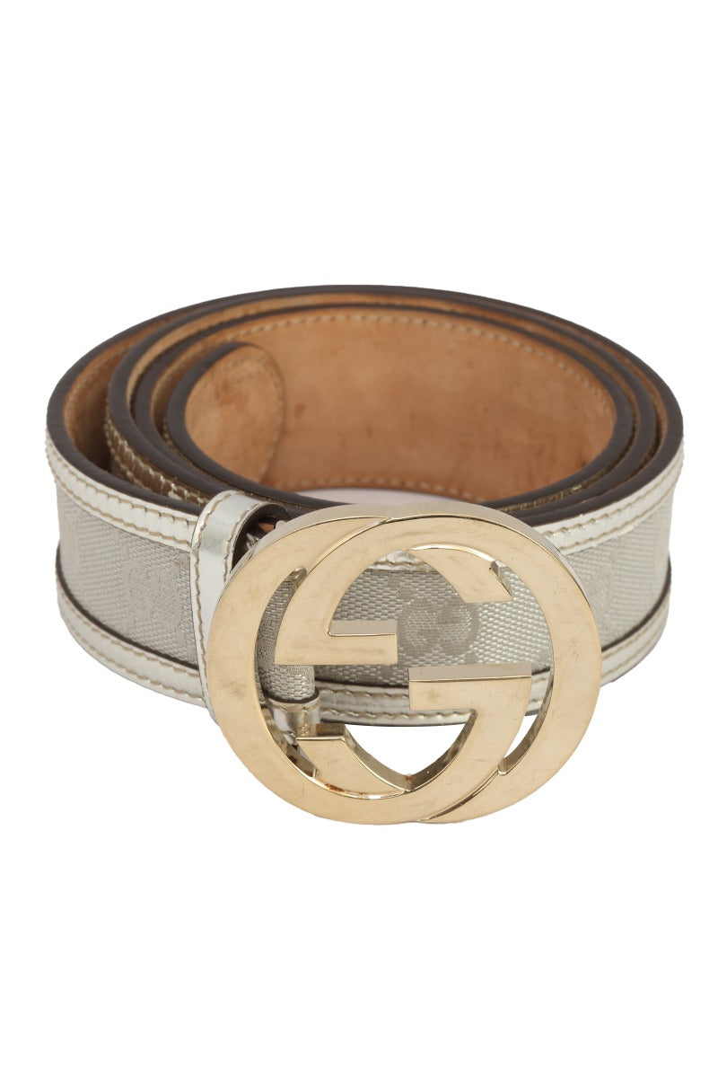 Gucci Gg 95 Cms/38 Inches Metallic Silver Interlocking G Buckle Belt