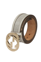 Gucci Gg 95 Cms/38 Inches Metallic Silver Interlocking G Buckle Belt