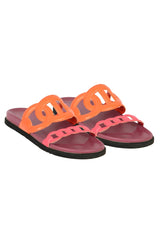 Hermes Size- EU 38 Orange/ Pink Leather Extra Slide Flats