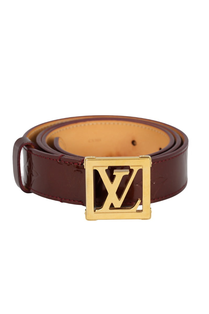Louis Vuitton Size-85 Cm/34 Inches Amarante Monogram Vernis Lv Frame Belt