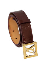 Louis Vuitton Size-85 Cm/34 Inches Amarante Monogram Vernis Lv Frame Belt