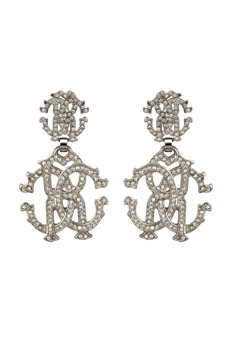 Roberto Cavalli Swarovski Crystal Silver Tone Metal Earrings