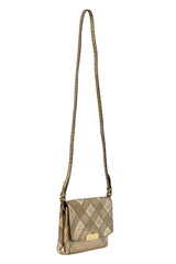 Burberry Metallic Gold Grain Calfskin Check Embossed Langley