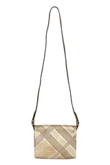 Burberry Metallic Gold Grain Calfskin Check Embossed Langley