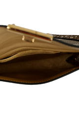 Burberry Metallic Gold Grain Calfskin Check Embossed Langley