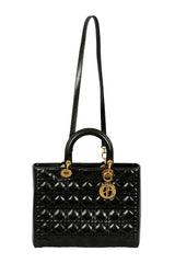 Christian Dior Large Patent Cannage Lady Dior Satchel Bag