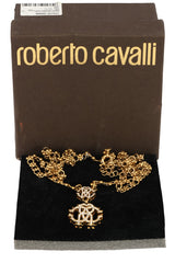 Roberto Cavalli Gold Tone Crystal Embedded Logo Necklace