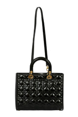 Christian Dior Large Patent Cannage Lady Dior Satchel Bag