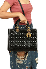 Christian Dior Large Patent Cannage Lady Dior Satchel Bag