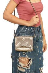 Burberry Metallic Gold Grain Calfskin Check Embossed Langley