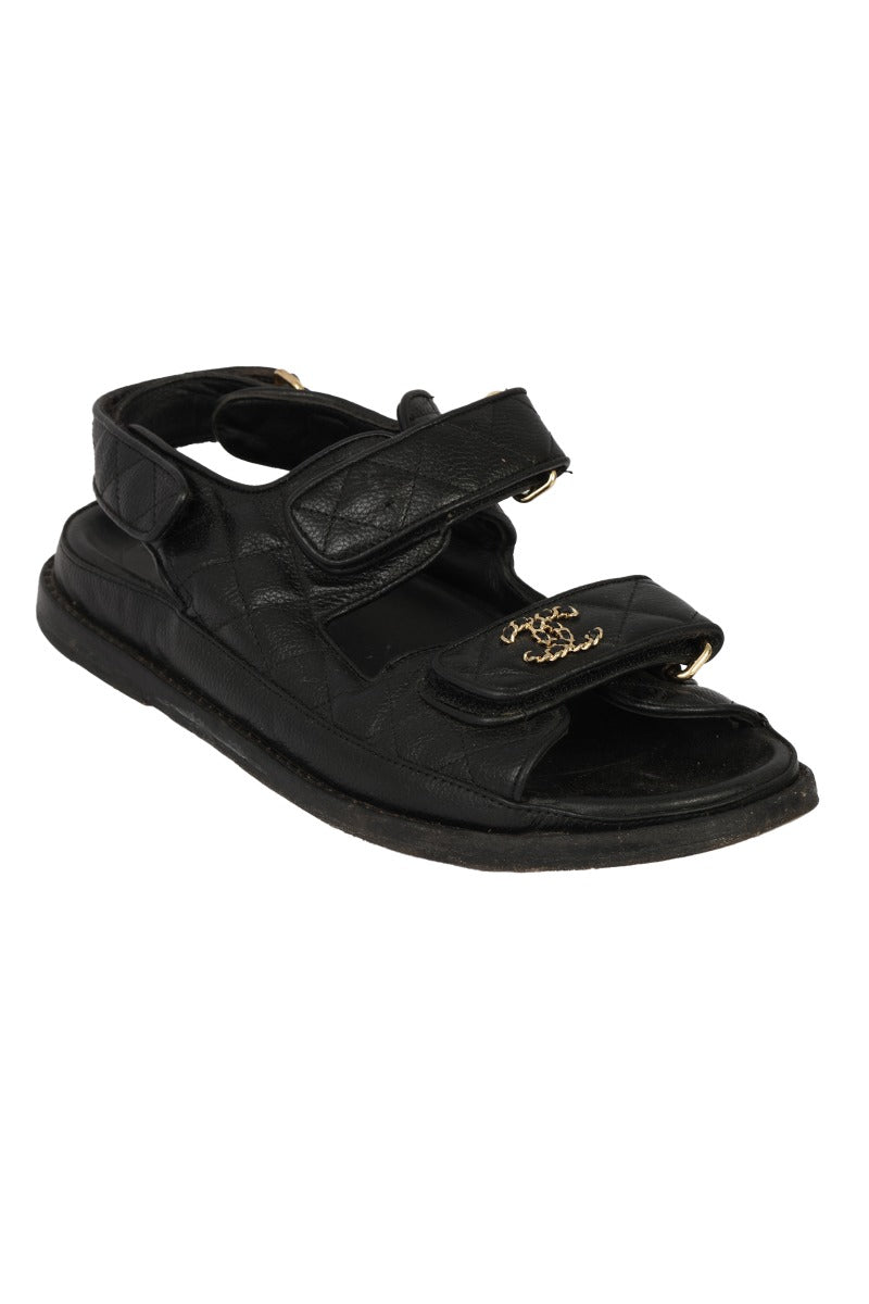 chanel-size-37c-black-quilted-leather-dad-sandals