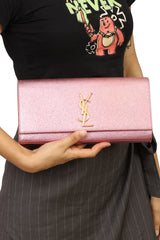 Yves Saint Laurent Metallic Pink Leather Kate Flap Clutch